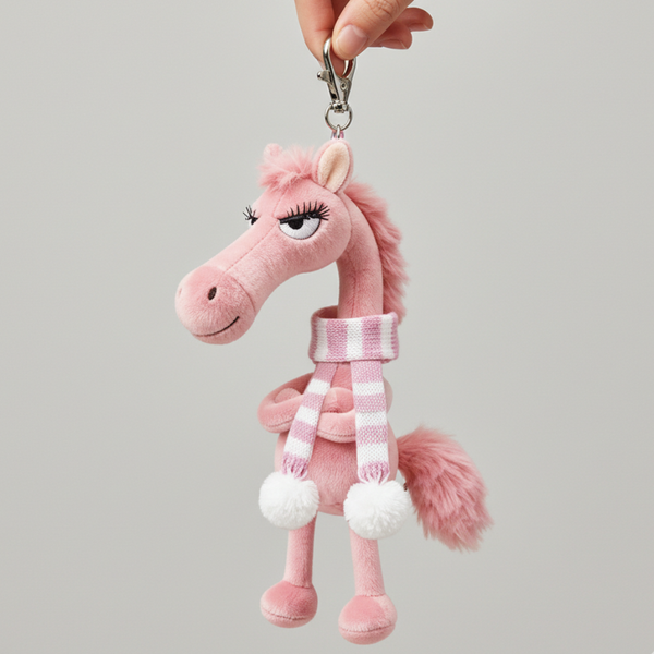 Cheeky Horse White - Pink Pom Pom Scarf